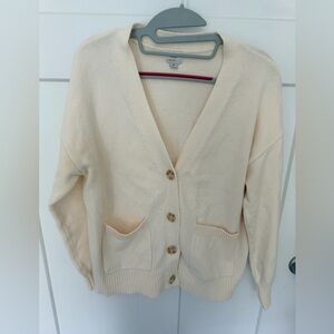A New Day Cream Cardigan Sweater Medium Button Front Pocket Knit
